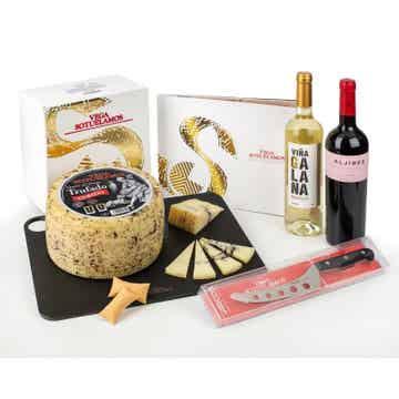 Pack Premium queso trufa negra 3kg, vinos Aljibes y set tabla de quesos grande