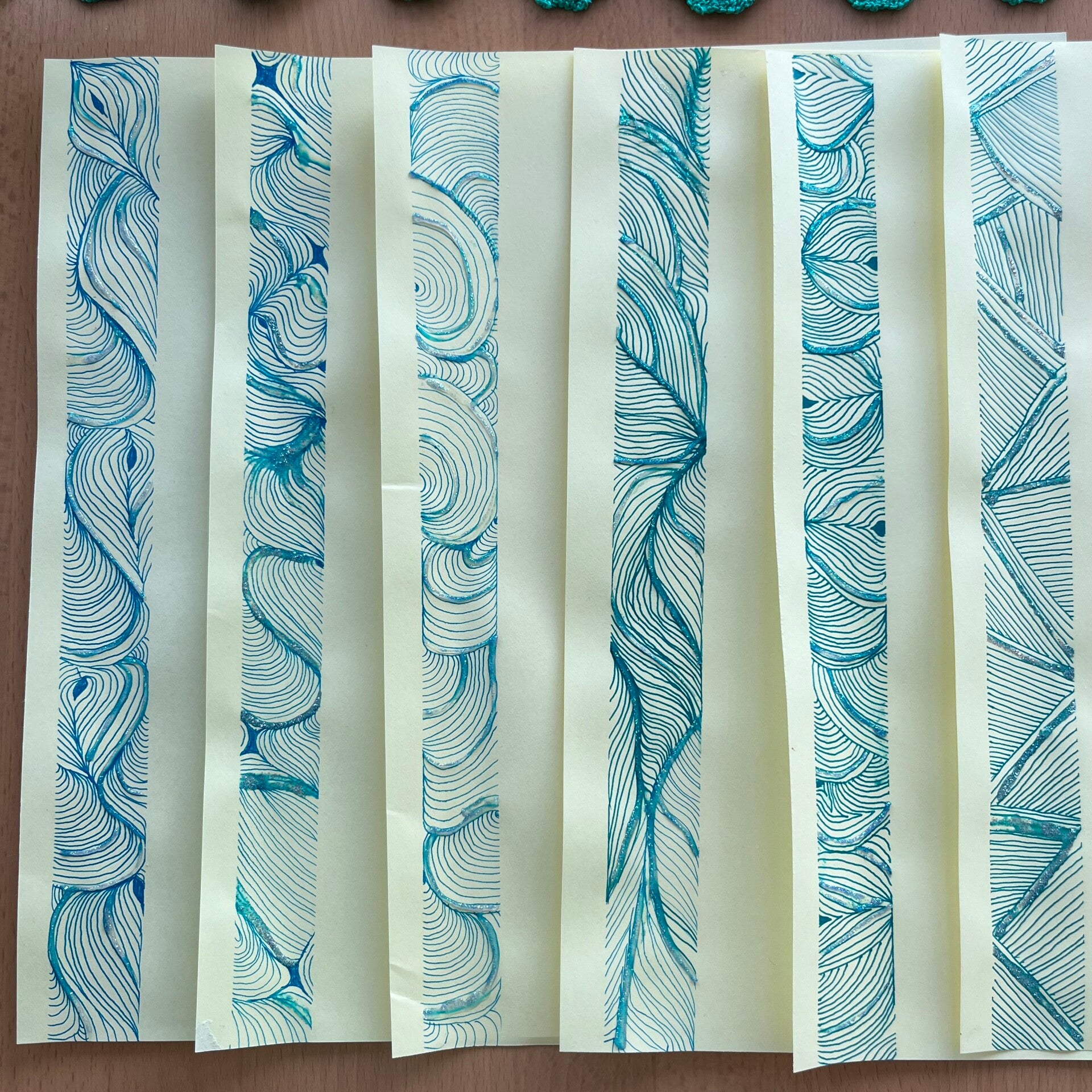 6 handbemalte Briefbögen A4