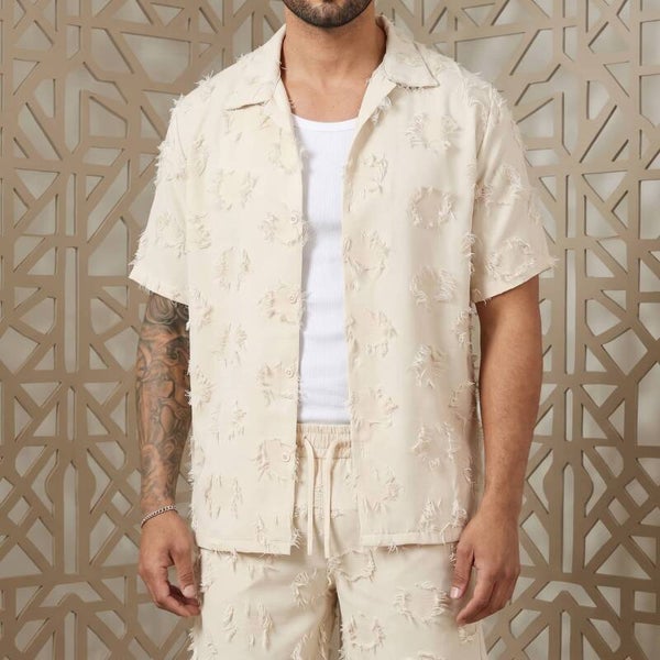 Ensemble Chemise & Short Bouclé Effiloché