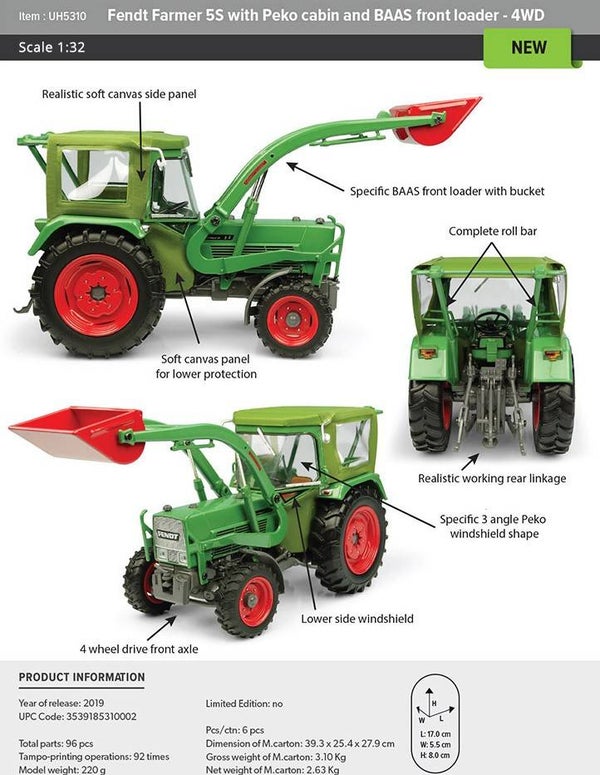 Fendt Farmer 5 S Peko cabin+Baas voorlader 4wd 1;32