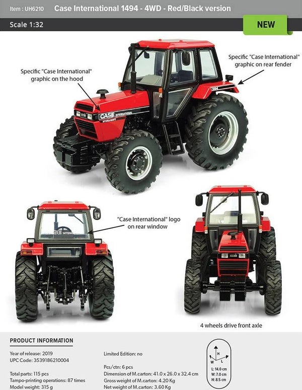 Case IH 1494 4wd rood/zwart 1;32