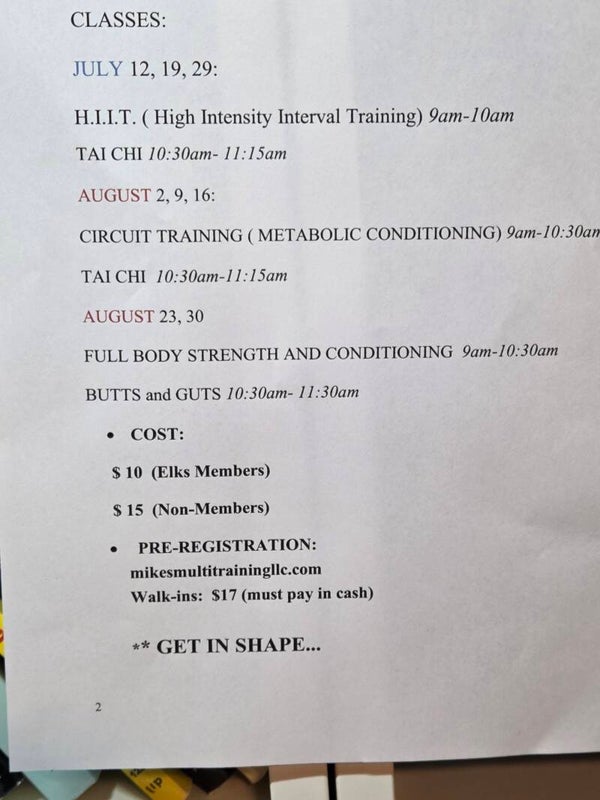 Group Fitness Classes ( Non-Elk Members)