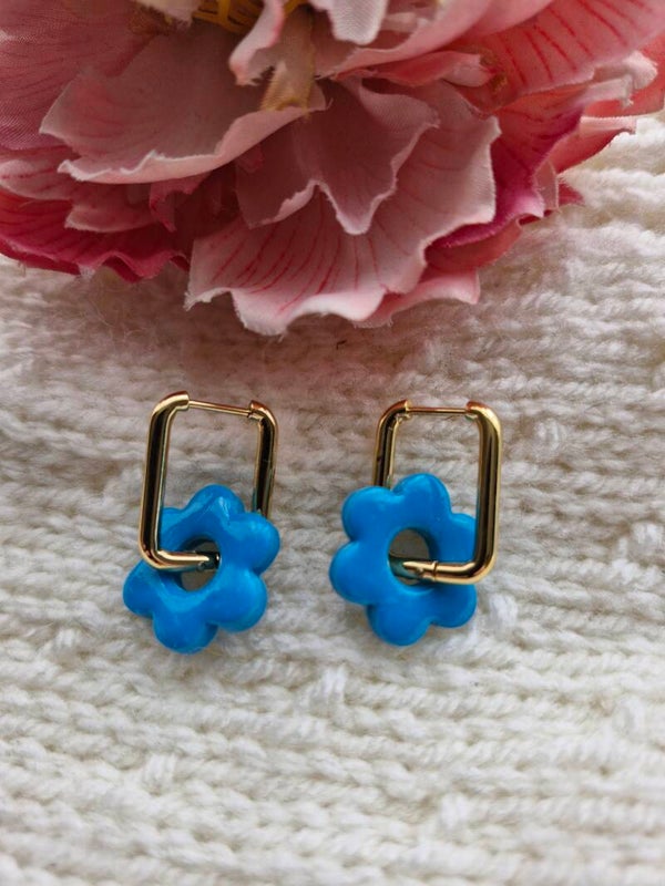 Boucles d'oreilles Pampilles Marguerite Bleu Ciel