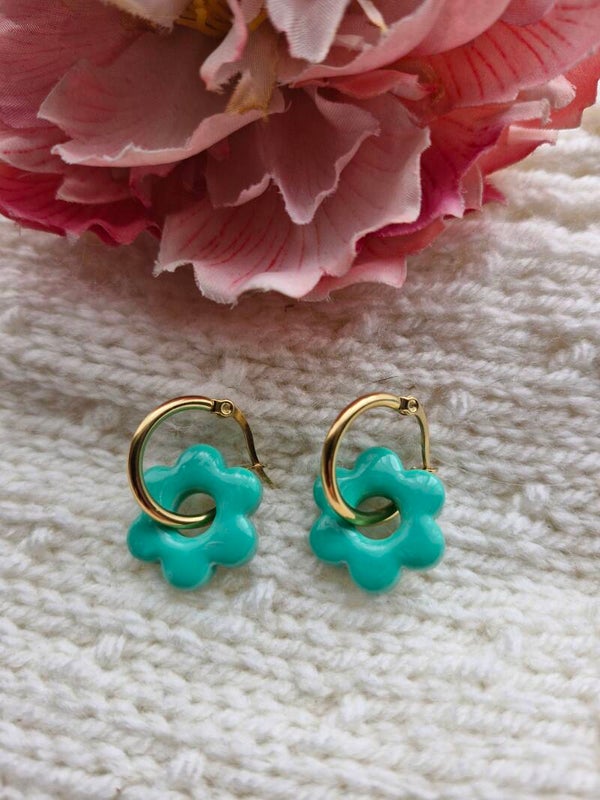 Boucles d'oreilles Pampilles Marguerite Turquoise