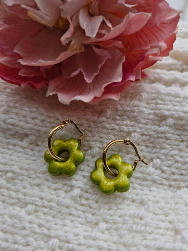 Boucles d'oreilles Pampilles Marguerite Verte Paillette