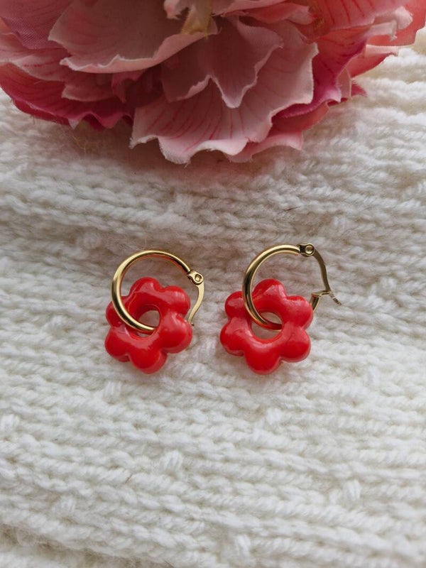 Boucles d'oreilles Pampilles Marguerite Rouge