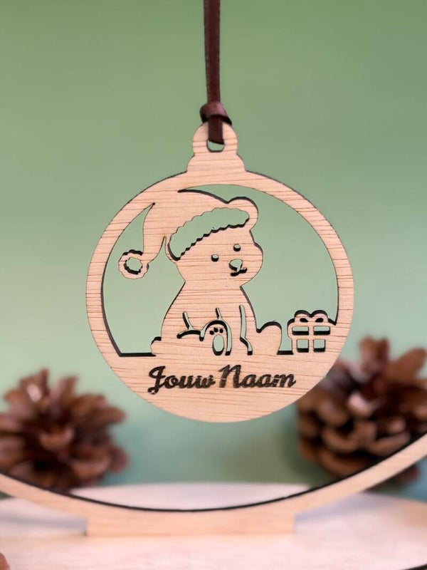 Kerstbal - Beer met cadeau - Gepersonaliseerd