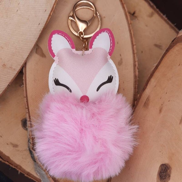 sleutelhanger Pompon vosje roze