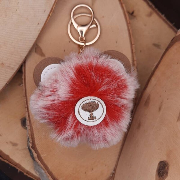 sleutelhanger Pompon beer rood/wit