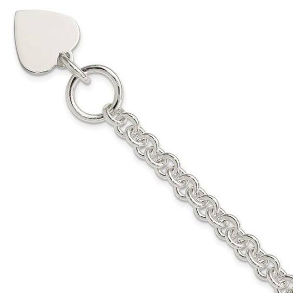 Personalized Hand Engraving 925 Sterling Silver Heart Disc on Fancy Link Toggle bracelet 7.75in.