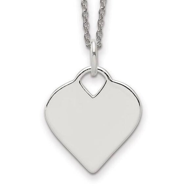 Personalized Hand Engraving 925 Sterling Silver Polished Heart Charm on 18 inch Chain