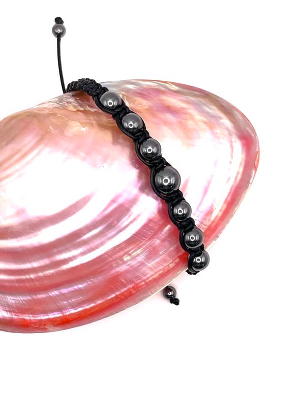 Lederen armband met hematiet