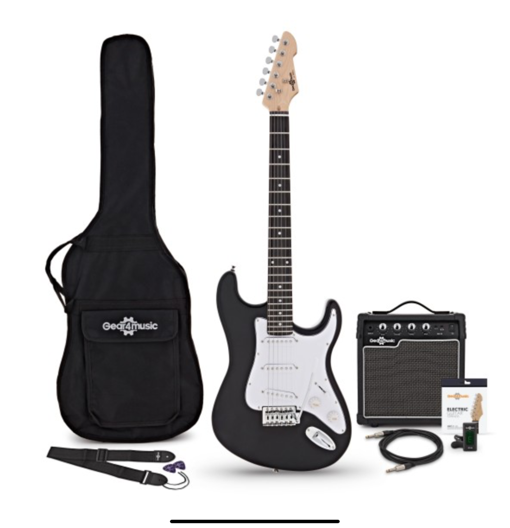 E-Gitarre mit Verstärker und Kabeln