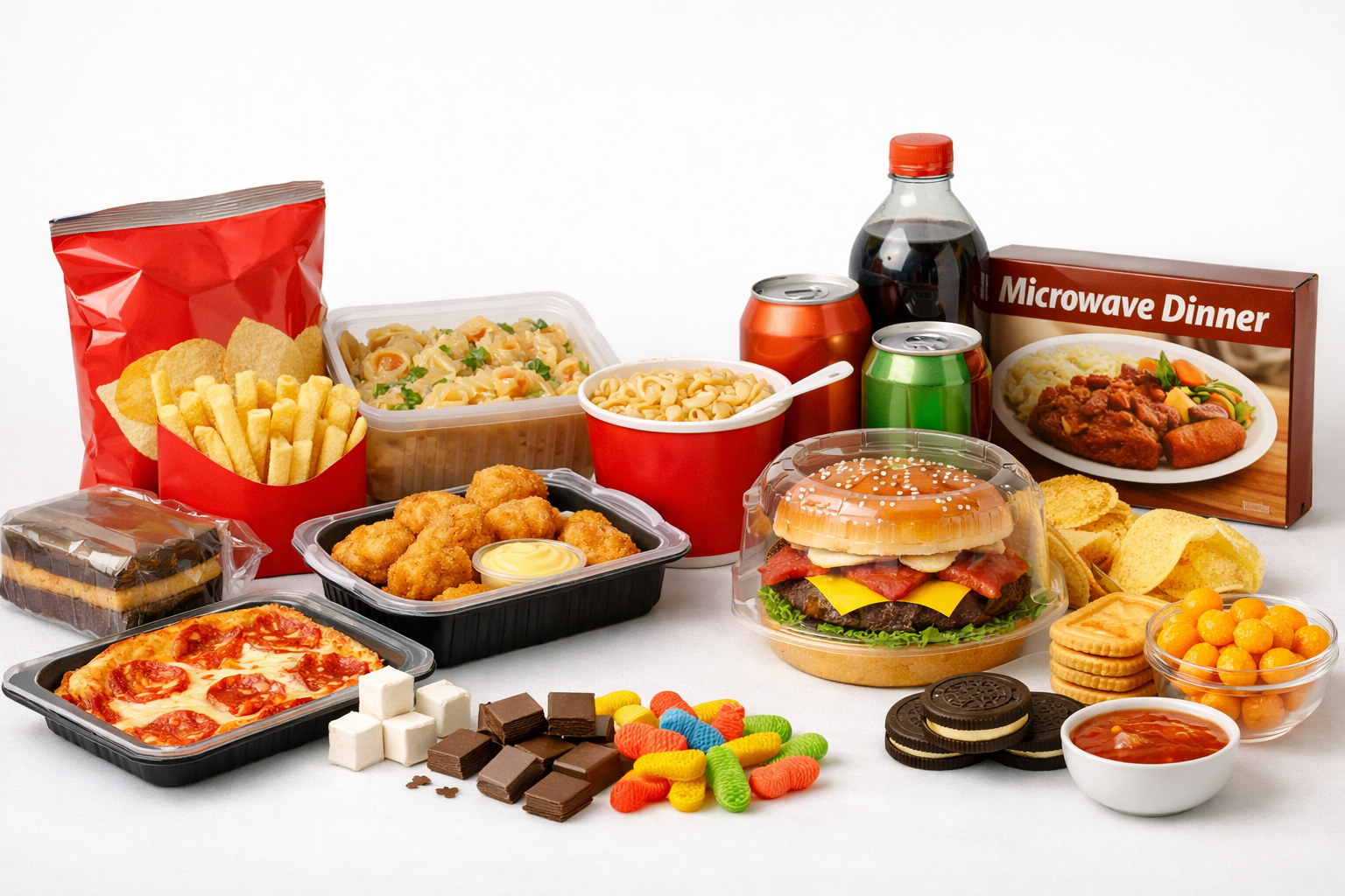 Ultra processed food of different sizes 