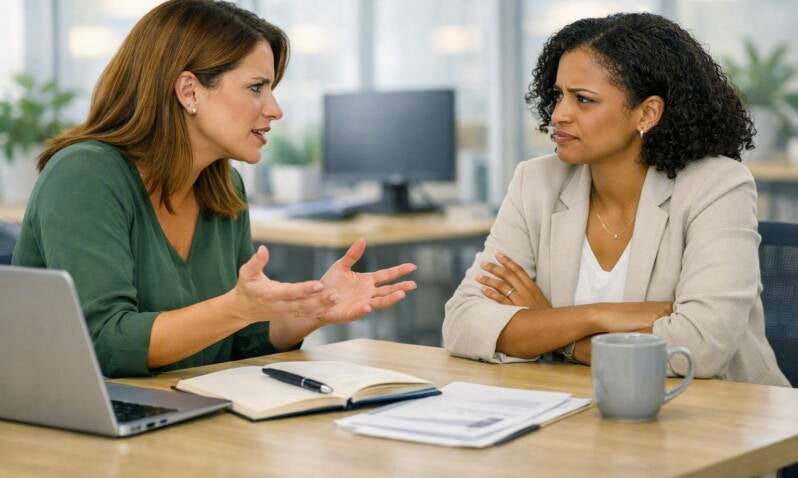 A discussion at work between a manager and employee over some recent issues 
