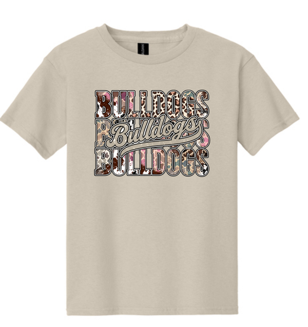 Bulldog on Repeat Tan Camo Bow Tee