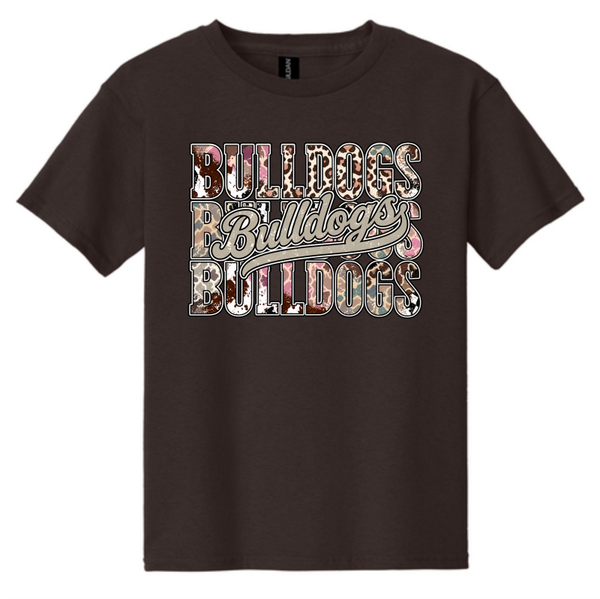 Bulldog on Repeat Brown Camo Bow Tee