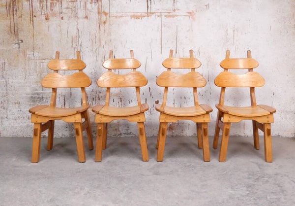 Solid oak brutalist dining chairs