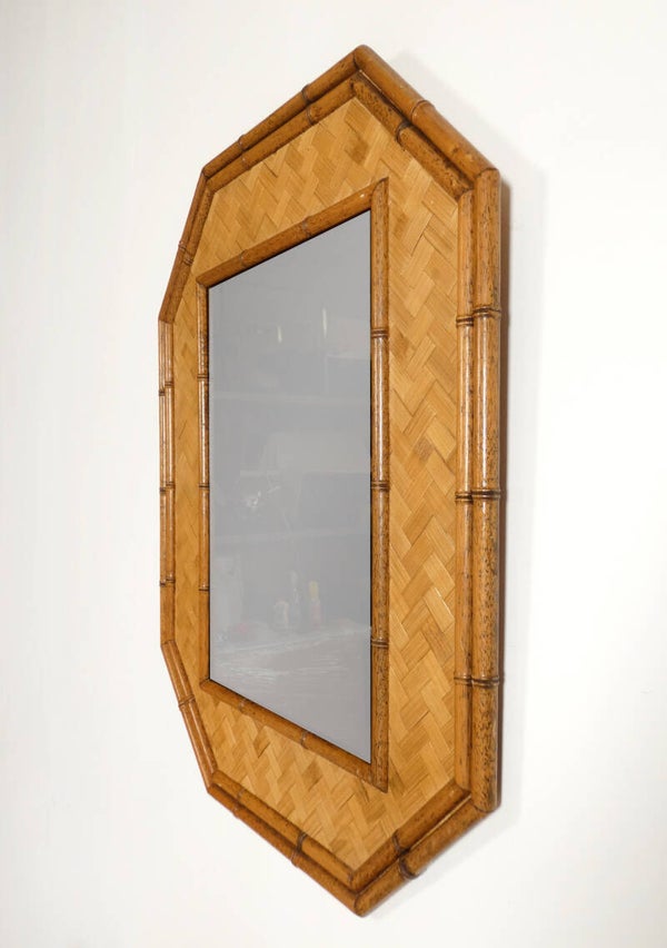 Vintage mirror in bamboo and wicker