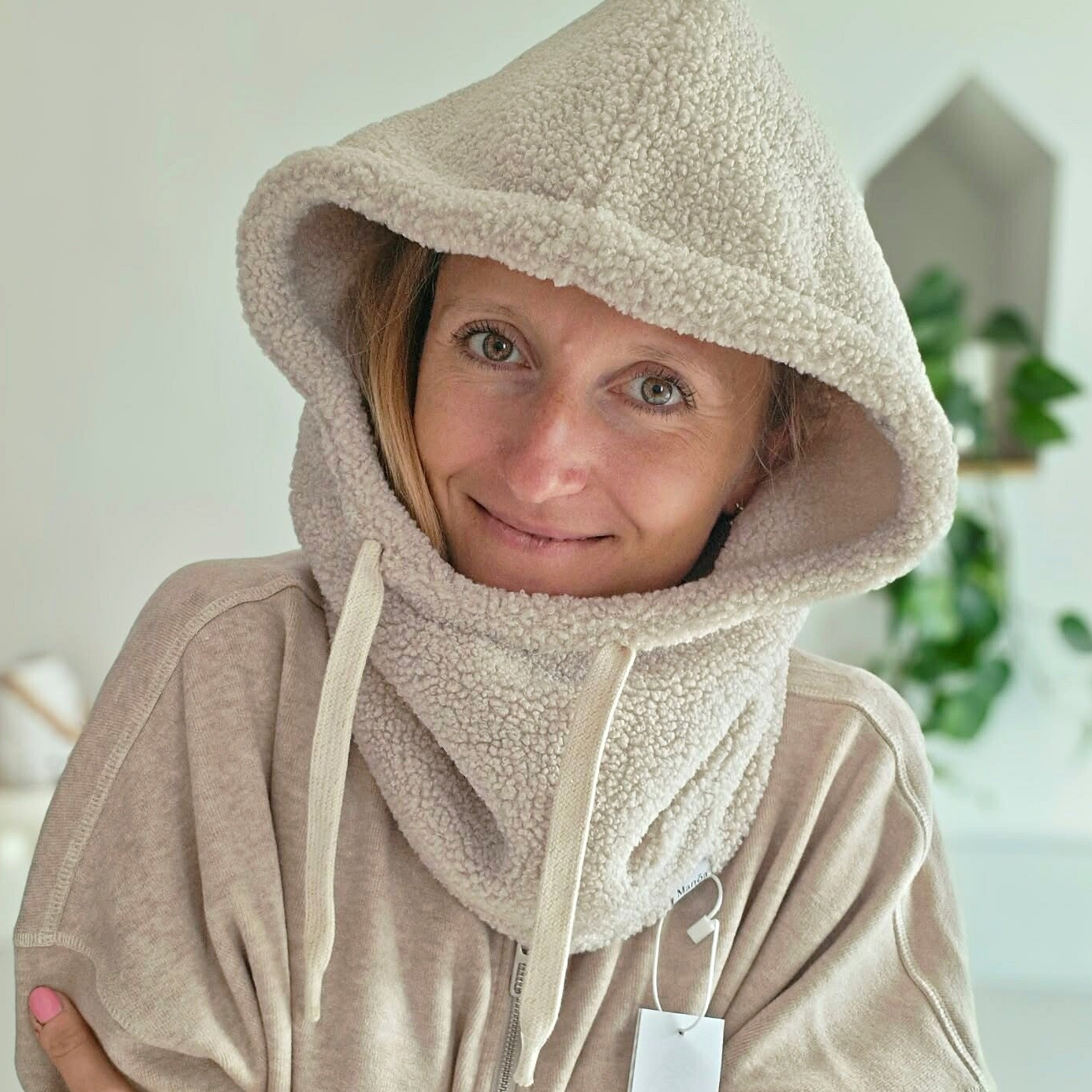 Col à capuche Teddy Beige