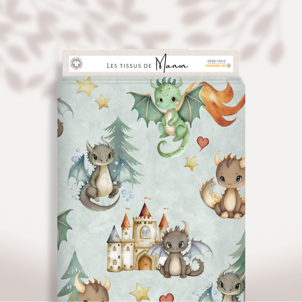 Tissu - Dragons Vert d'Eau