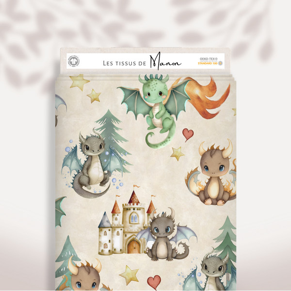 Tissu - Dragons Beiges
