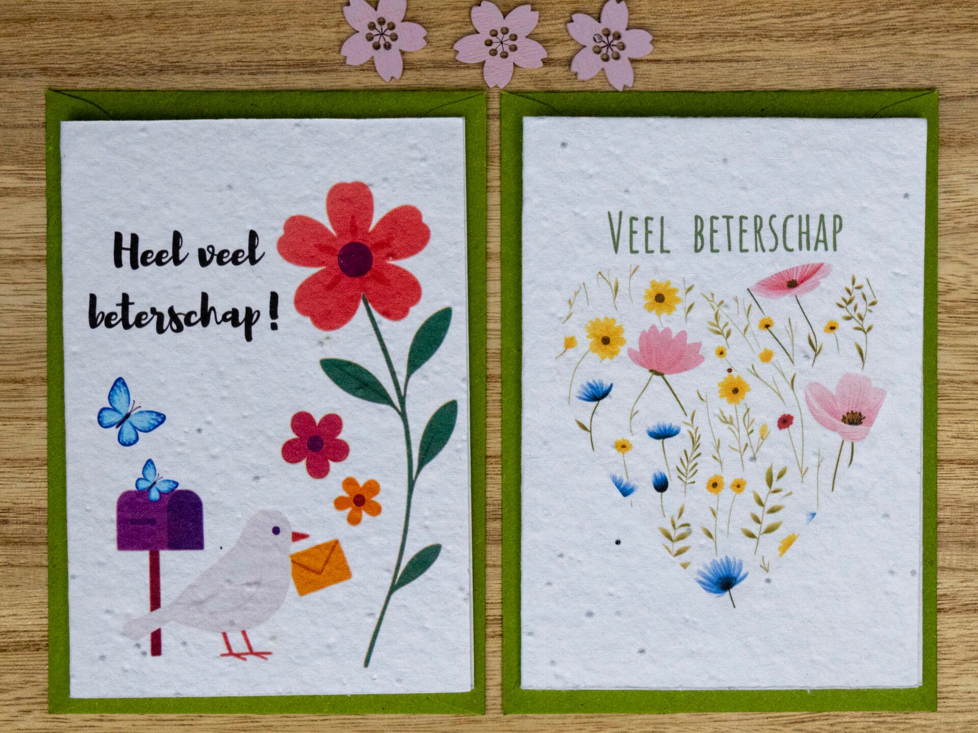 Wenskaarten van bloeipapier - Beterschaps set