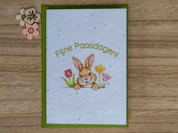 Wenskaart van bloeipapier - Fijne Paasdagen 🐰