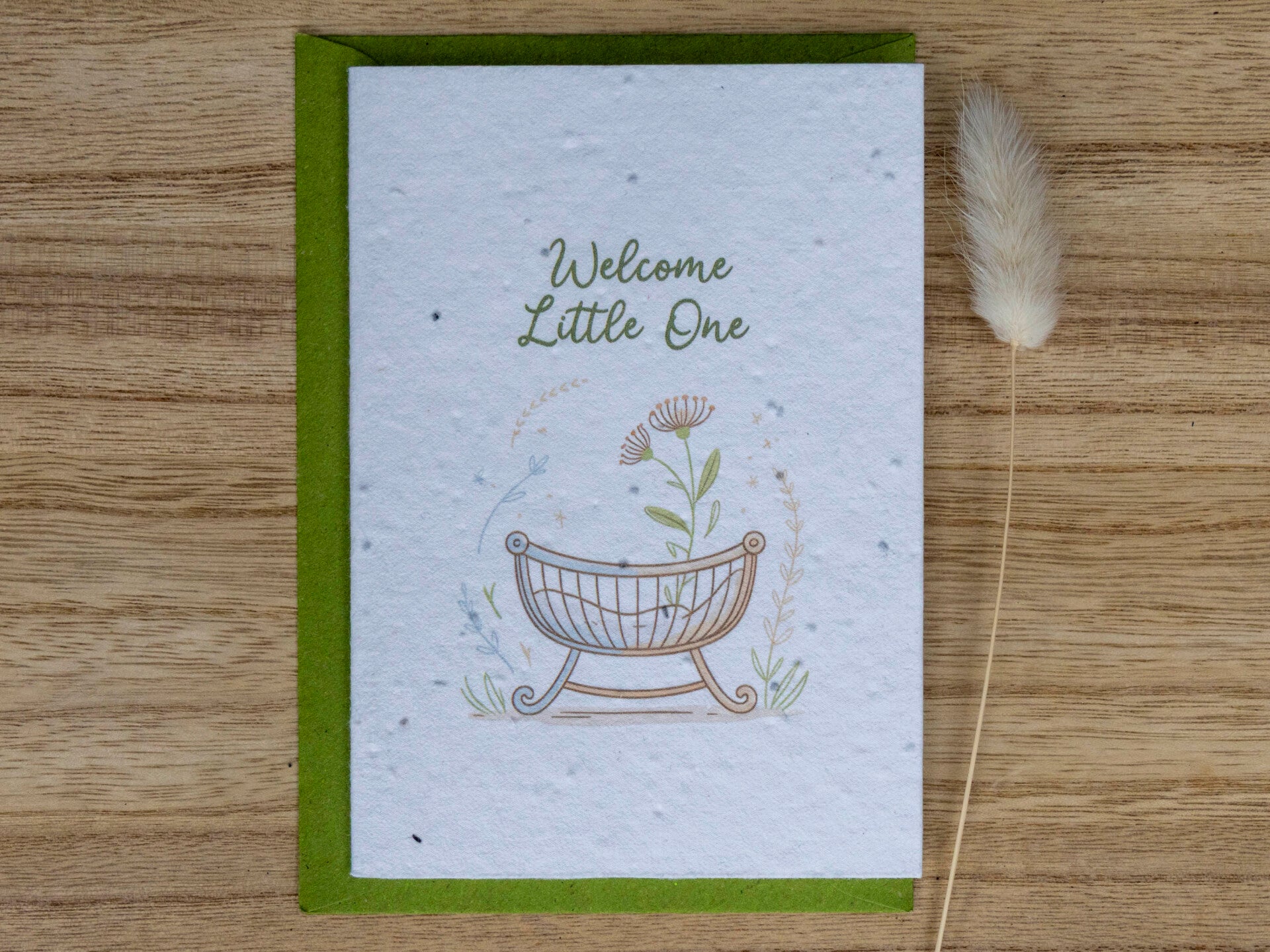 Wenskaart van bloeipapier - Welcome little one (neutraal) 👶