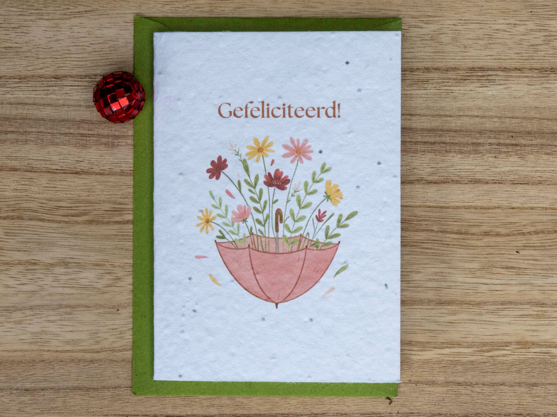 Wenskaart van bloeipapier - Gefeliciteerd (bloemen) 🎉