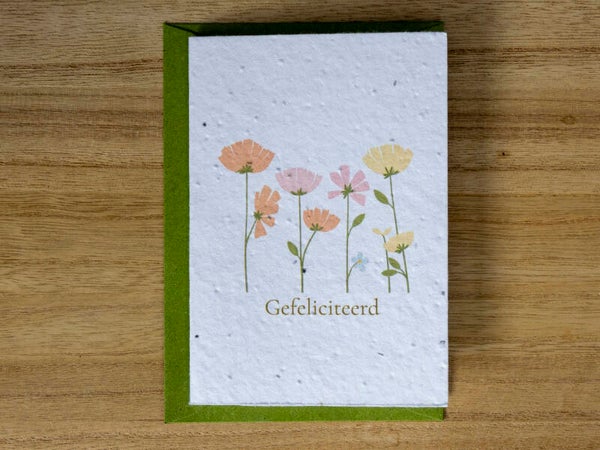 Wenskaart van bloeipapier – Gefeliciteerd met bloemen