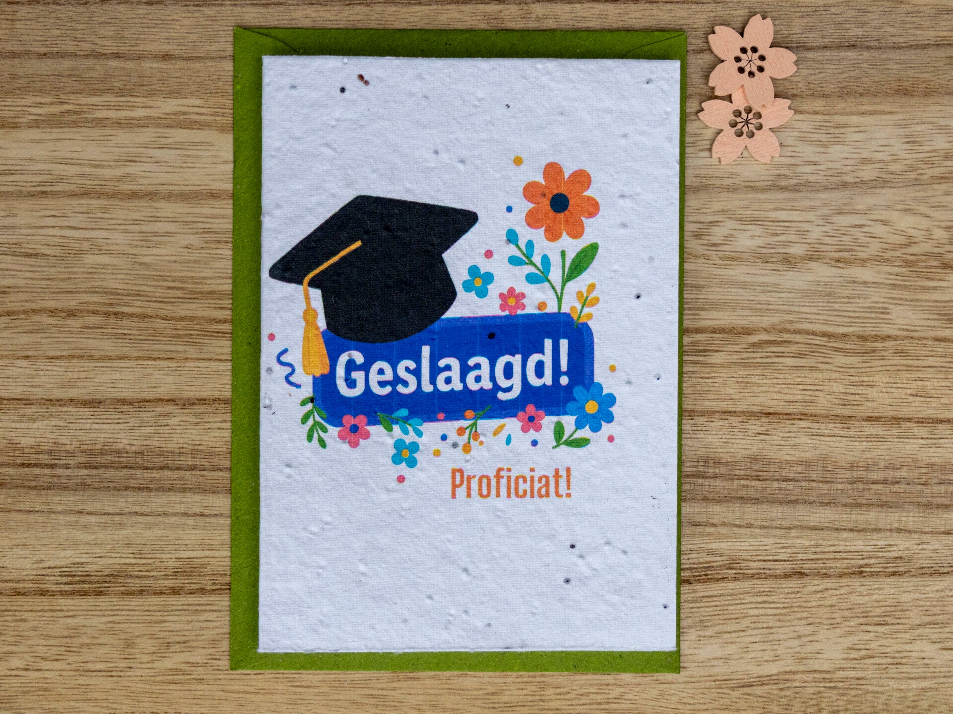 Wenskaart van bloeipapier - Geslaagd!