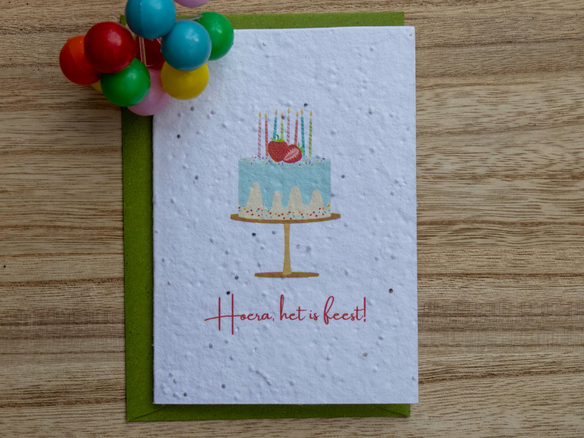 Wenskaart van bloeipapier - Hoera het is feest!