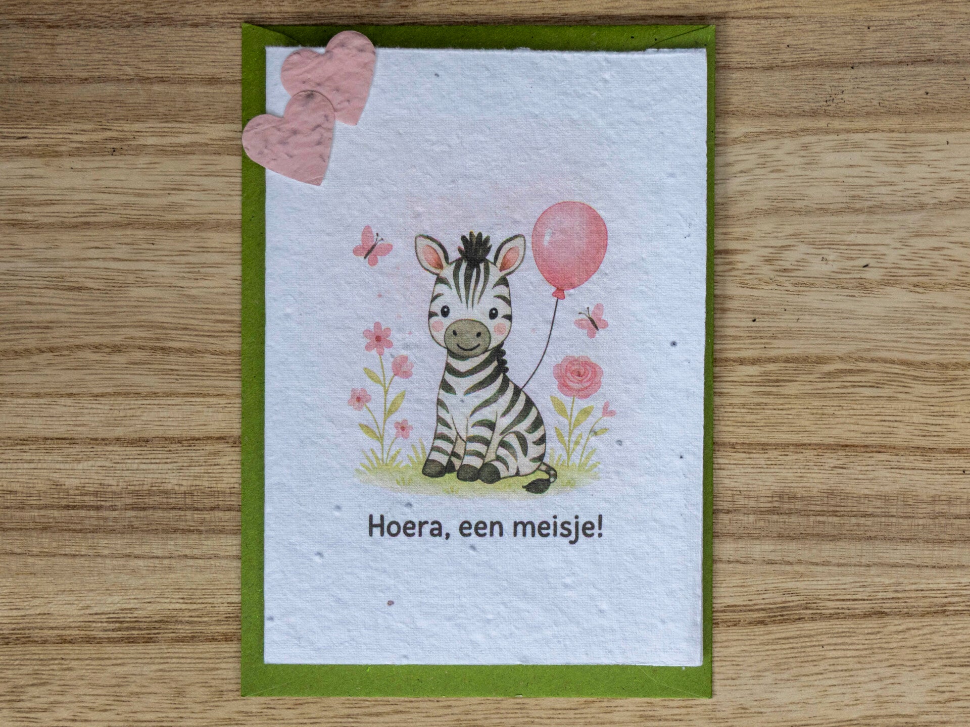 Wenskaart van bloeipapier - Hoera een meisje!