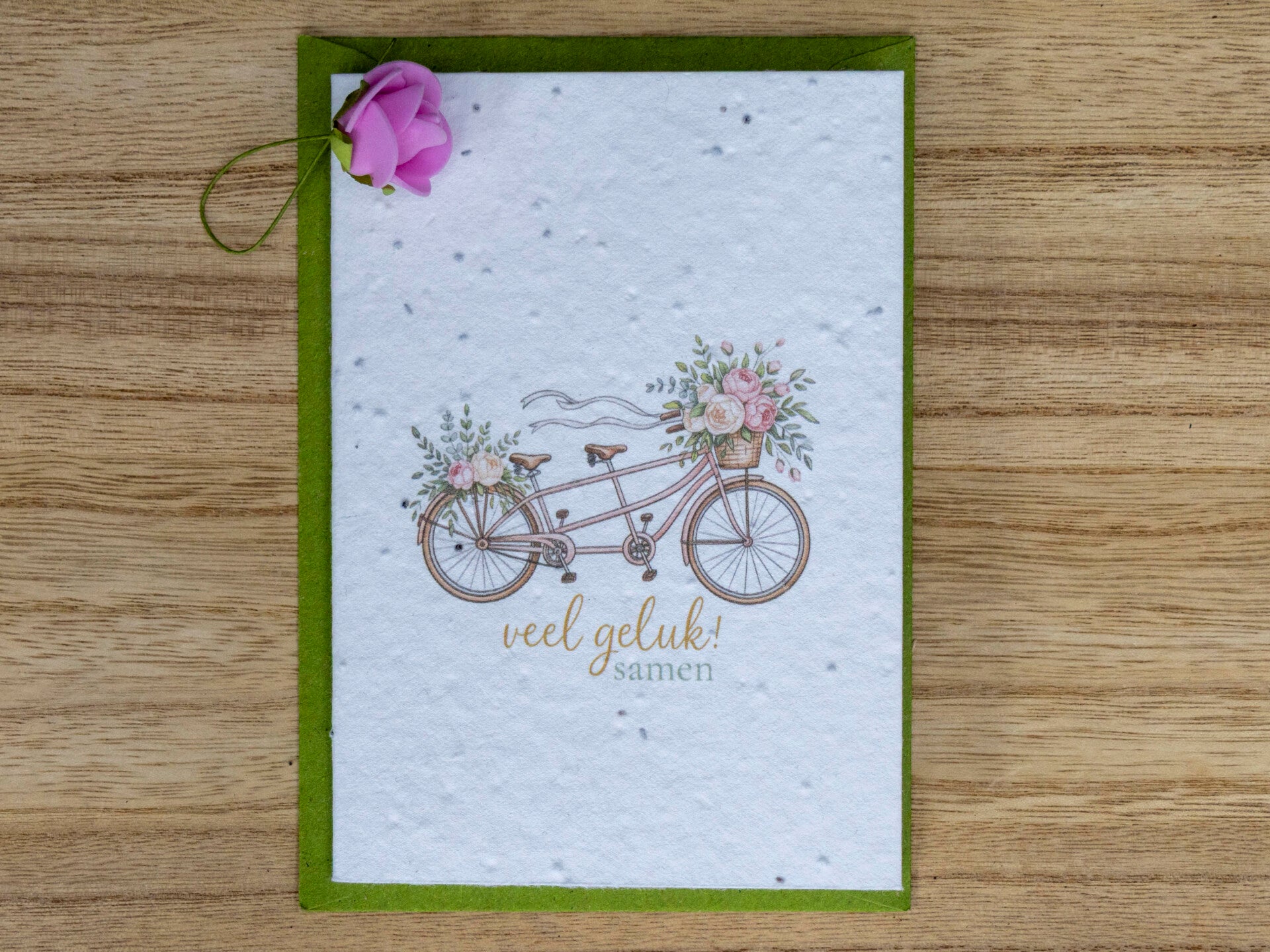 Wenskaart van bloeipapier - Veel geluk samen (fiets) 💍