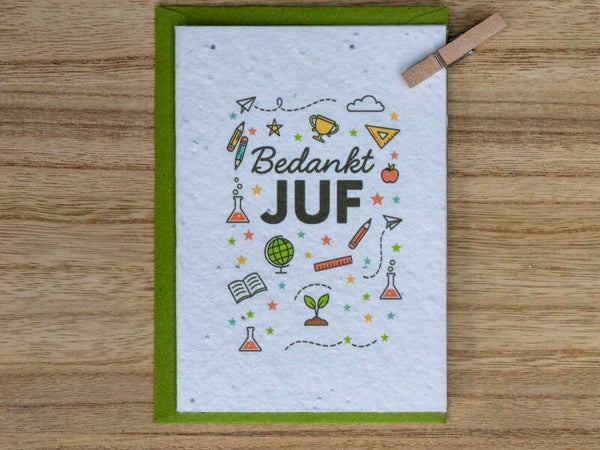 Wenskaart van bloeipapier - Bedankt juf 🍎