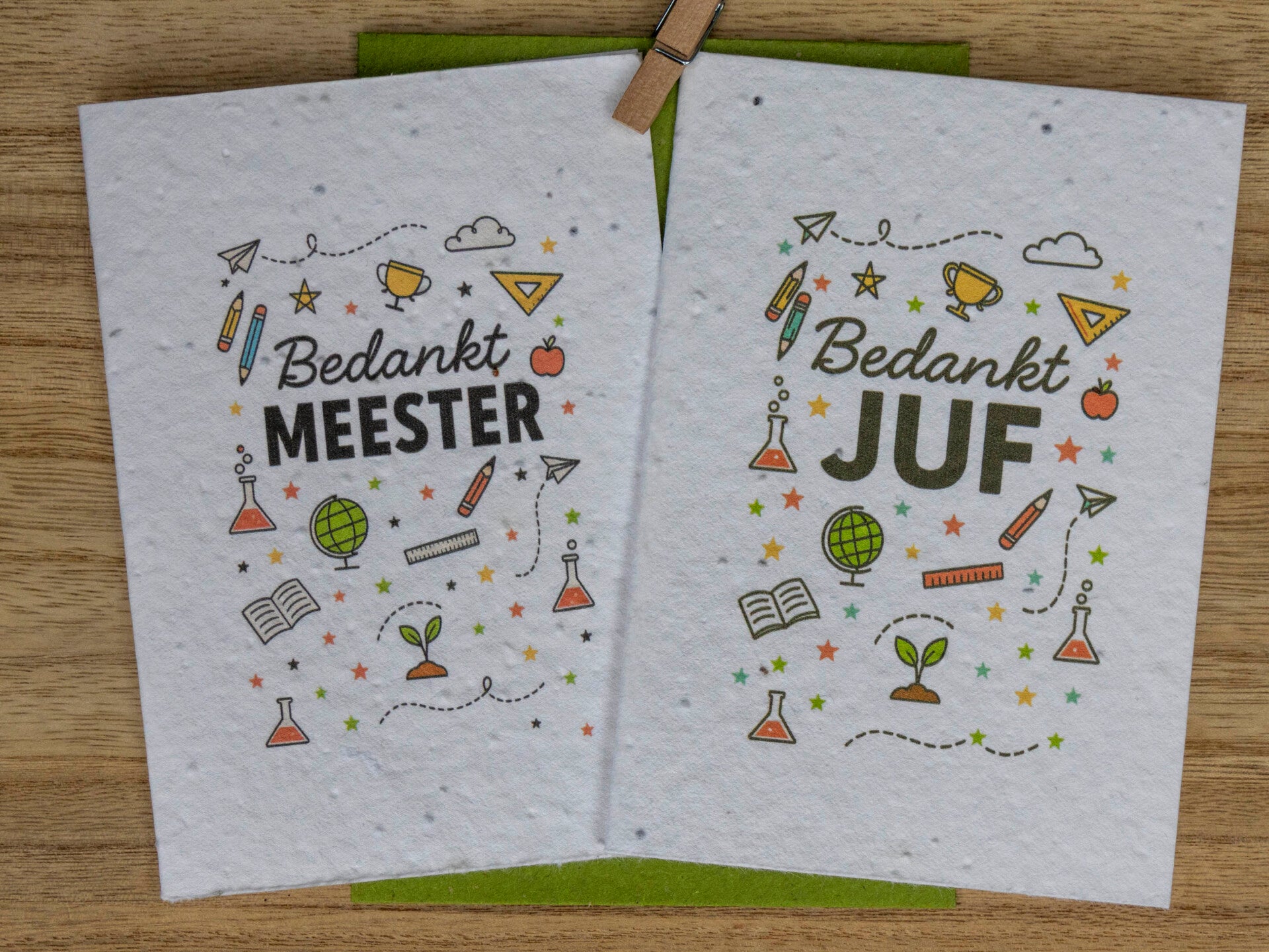 Wenskaarten van bloeipapier - Juf & meester set 🎁