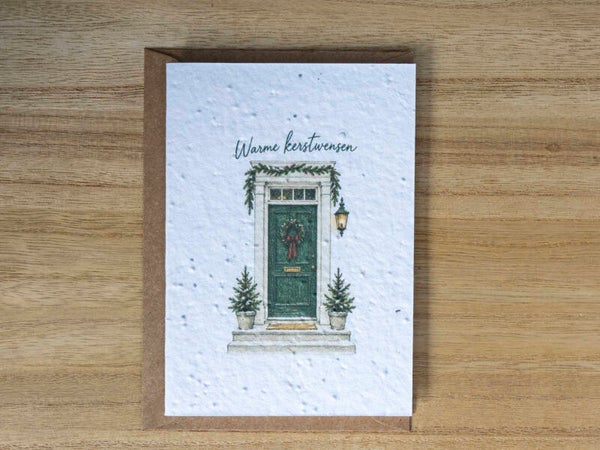 Wenskaart van bloeipapier - Warme kerstwensen aan je deur