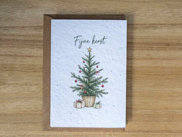 Wenskaart van bloeipapier - Fijne kerst onder de kerstboom