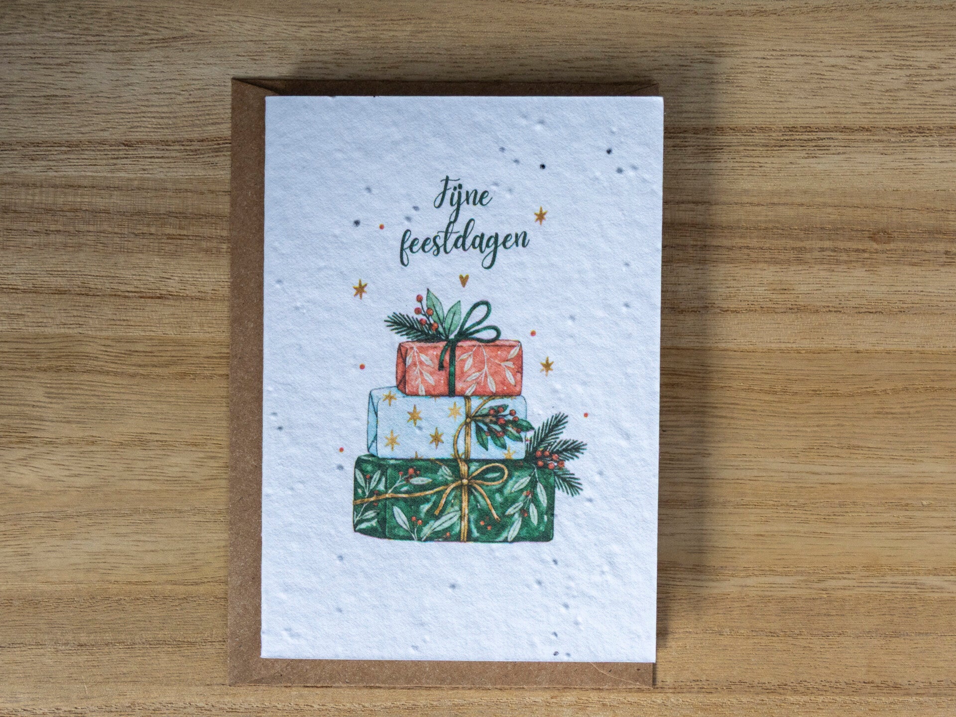 Wenskaart van bloeipapier - Een stapeltje kerstgeluk