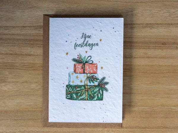 Wenskaart van bloeipapier - Een stapeltje kerstgeluk