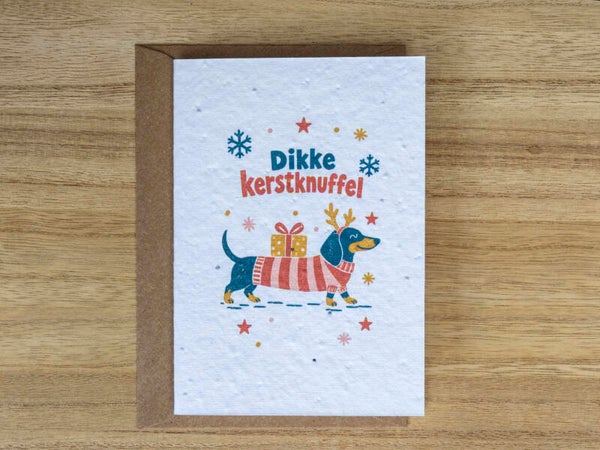 Wenskaart van bloeipapier - Dikke kerstknuffel