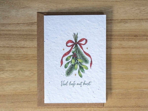 Wenskaart van bloeipapier - Veel liefs met kerst