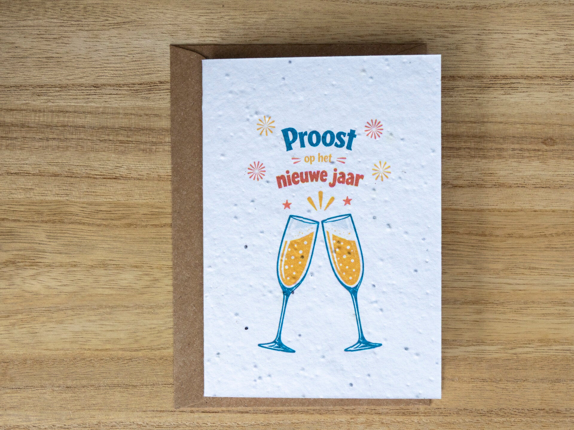 Wenskaart van bloeipapier - Proost op het nieuwe jaar