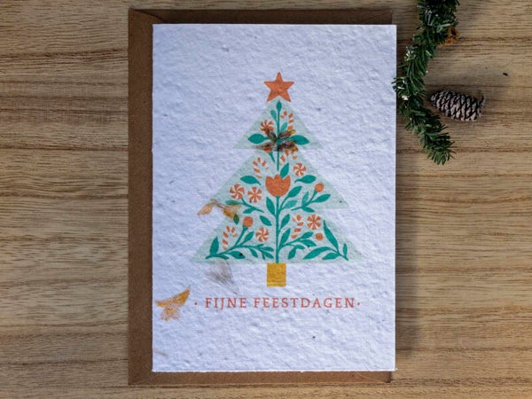 Kerstkaart op bloeipapier - Kerstboom met kleuren