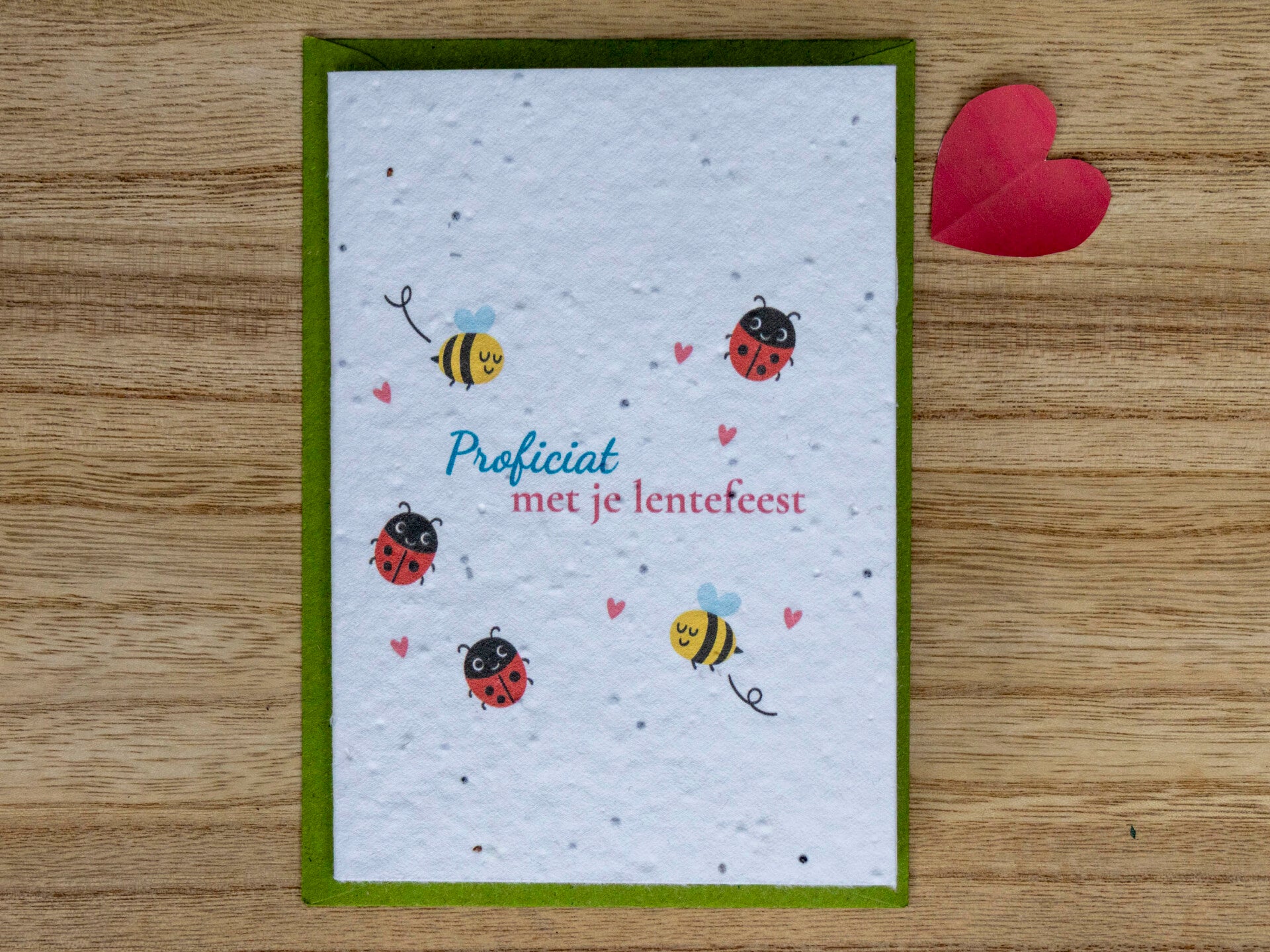 Wenskaart van bloeipapier - Proficiat met je lentefeest (diertjes) 🌼