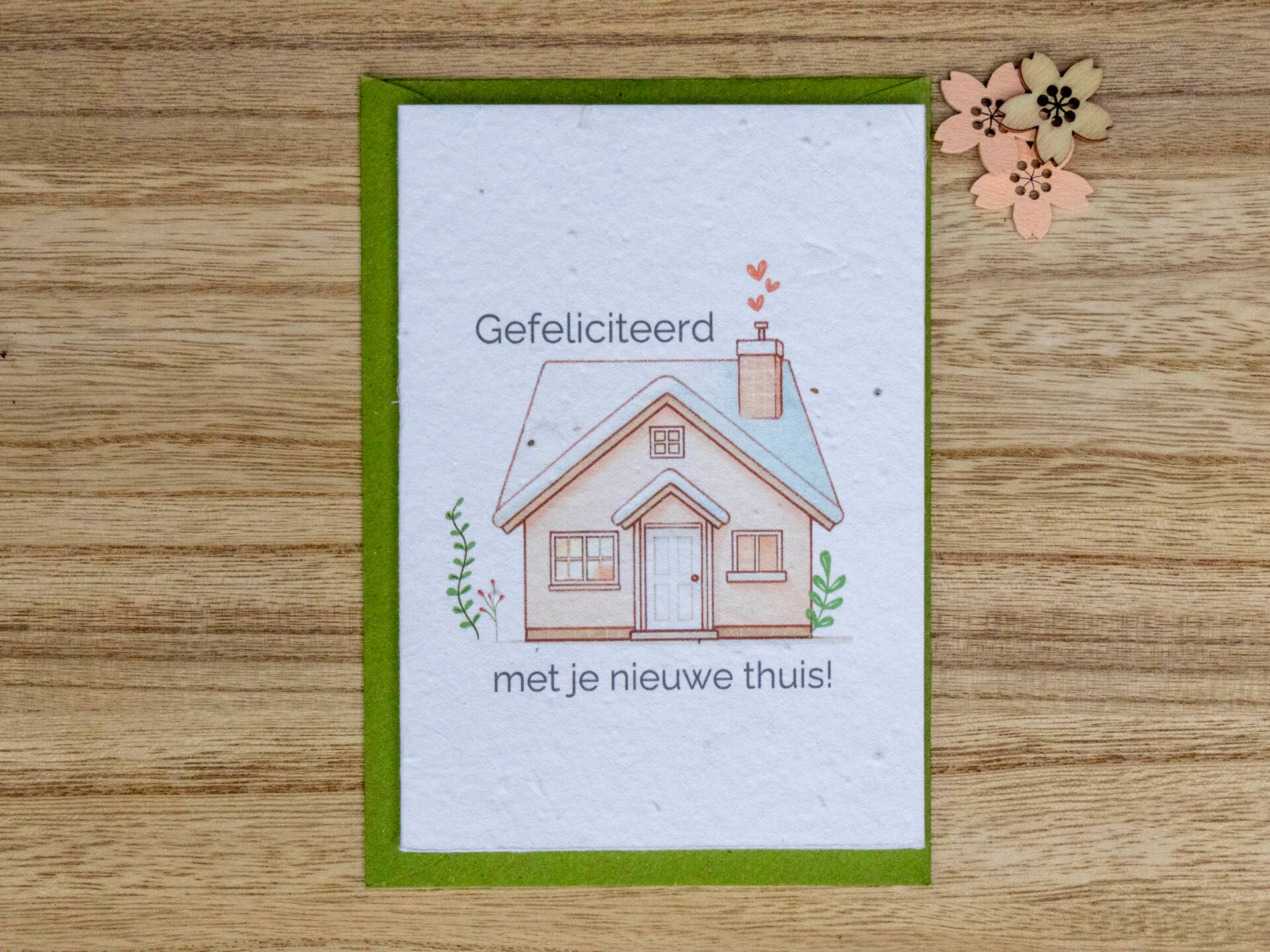 Wenskaart van bloeipapier - Nieuwe woning met huis