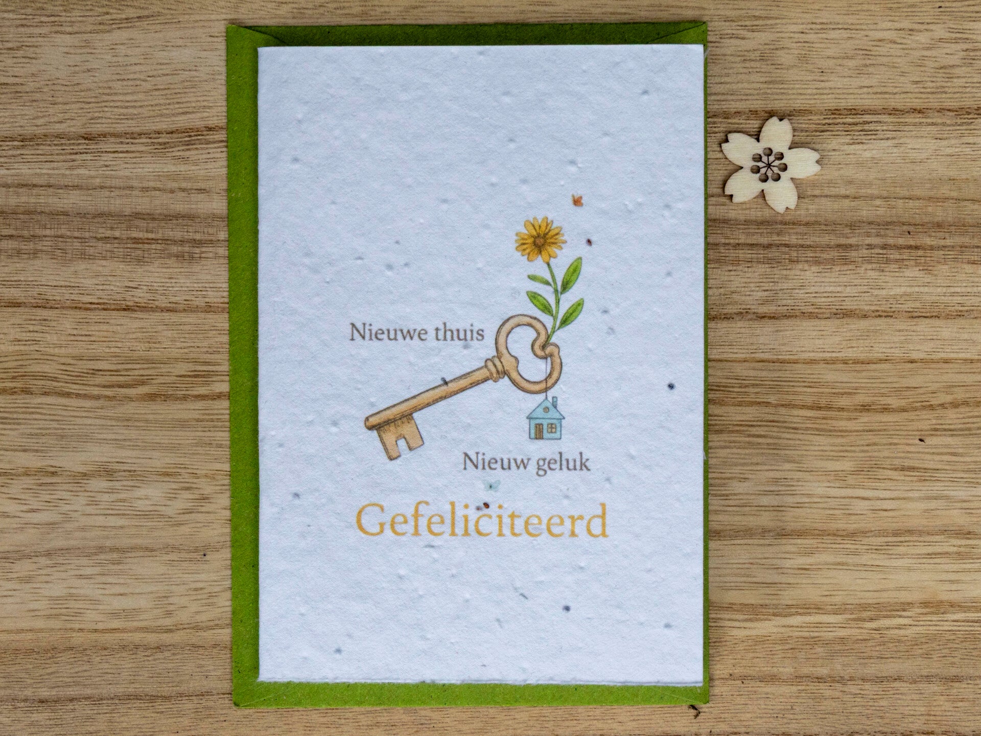 Wenskaart van bloeipapier - Nieuwe thuis, nieuw geluk 🏡