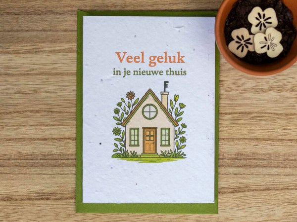 Wenskaart van bloeipapier - Veel geluk in je nieuwe huis!