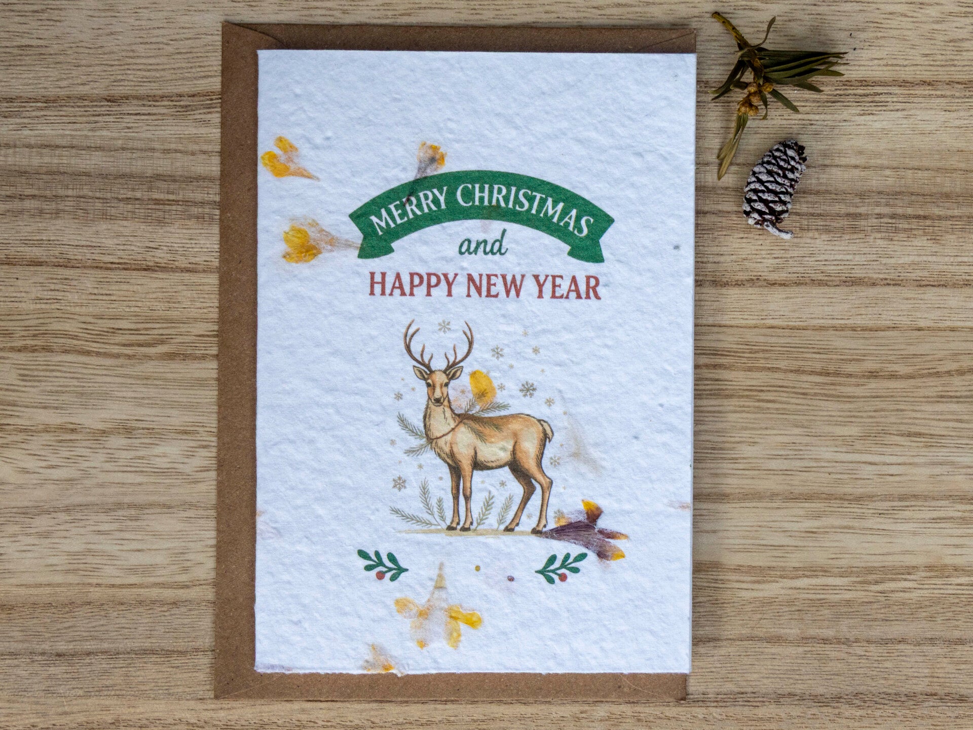 Kerstkaart op bloeipapier - Nostalgisch rendier